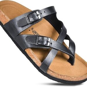 Aerothotic Women's Celestis soft footbed strappy slide sandals Sz 38 black New